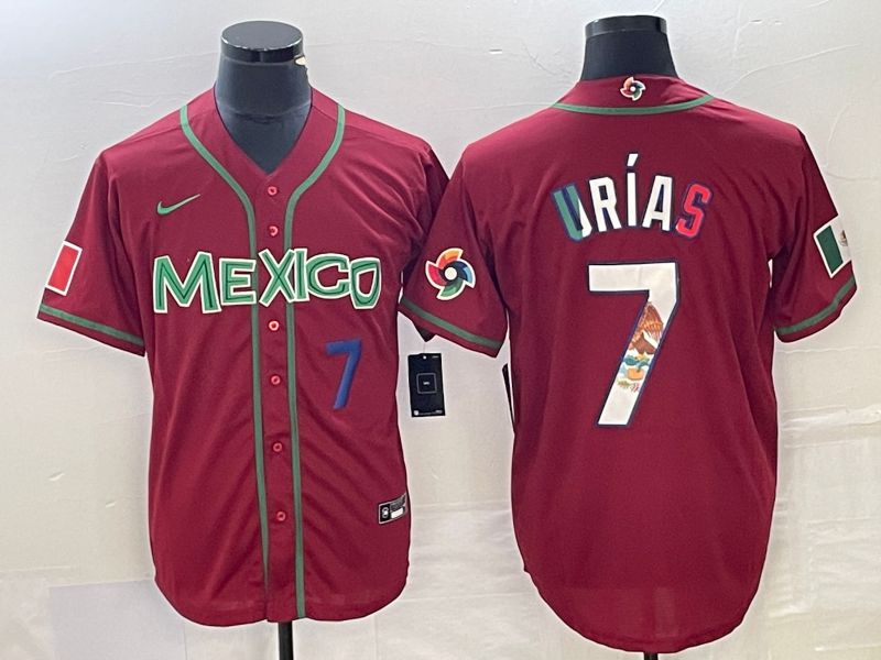 Men 2023 World Cub Mexico #7 Urias Red camo Nike MLB Jersey5